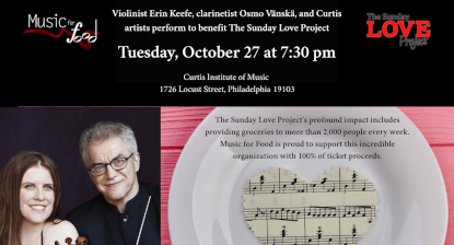 Violinist Erin Keefe, clarinetist Osmo Vanska, and Curtis artists to benefit The Sunday Love Project